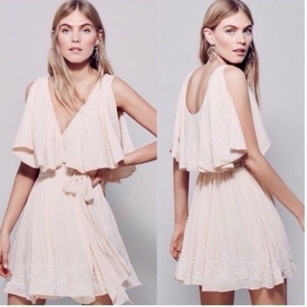 Free People Sylvia Embroidered Mini Wrap Dress SZ S